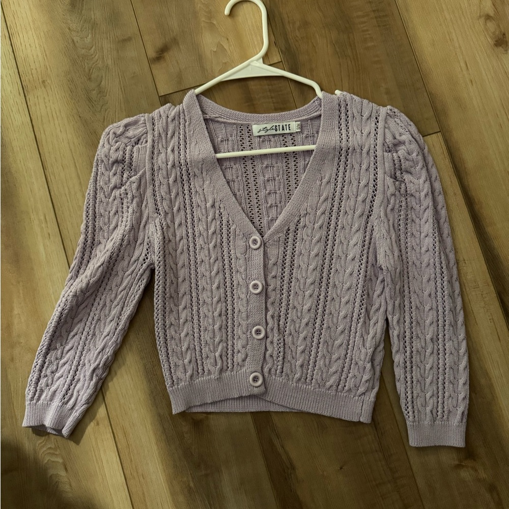 Cable Knit V-Neck Sweater - Lavender